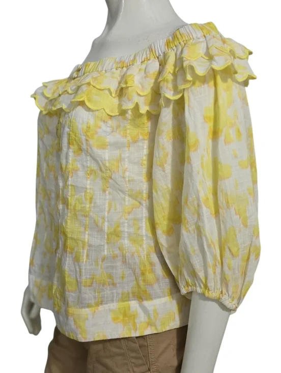 Anthropologie Maeve Off The Shoulder Ruffled Yellow Blouse NWT Size M - Picture 3 of 14